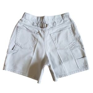Retro Carpenter Shorts Womens 7 8 Beige High Rise Utility Workwear Jorts